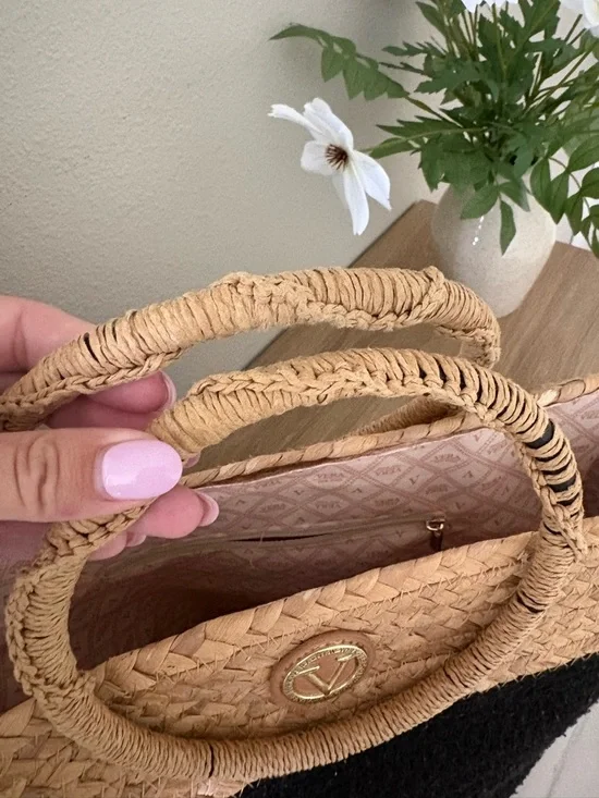 Vera Straw Tote Bag with Black Base and Round Handles - Picture 3 of 8